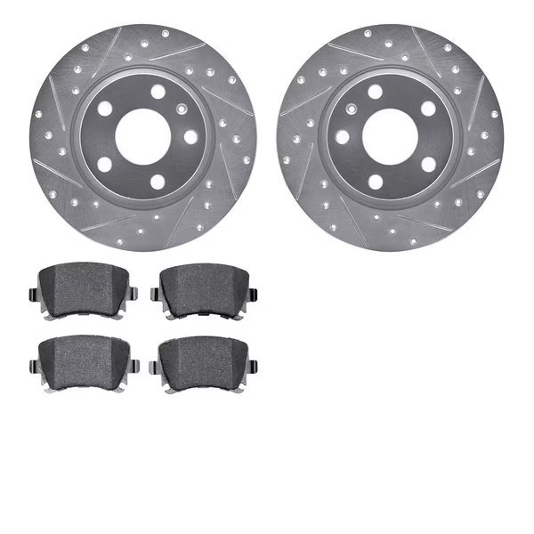 7302-73059, Rotors-Drilled and Slotted-Silver with 3000 Series Ceramic Brake Pads, Zinc Coated, Dynamic Friction Co, Mfr#: 7302-73059